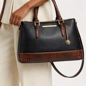 Bramin Tuscan T3xtured Black and Brown Satchel. #42120 Crocodile Accent Trim